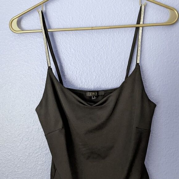 Women's Iris Bodysuit Sleeveless Black Silver Sequined Straps Small Button EUC - Picture 6 of 10